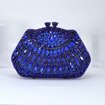 Flower Of Deep Blue Sea Rhinestone Embellished Small Wedding Clutch, Statement Bag, Evening Wedding Clutch